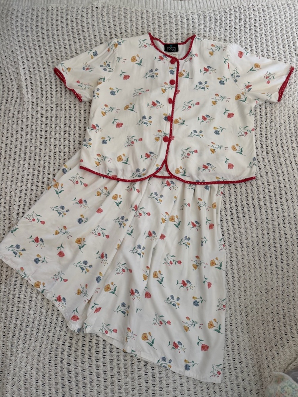 FRITZI Vintage 80s Cottagecore Floral Polka Dot Blouse Wide Leg Pant Set Size 1X